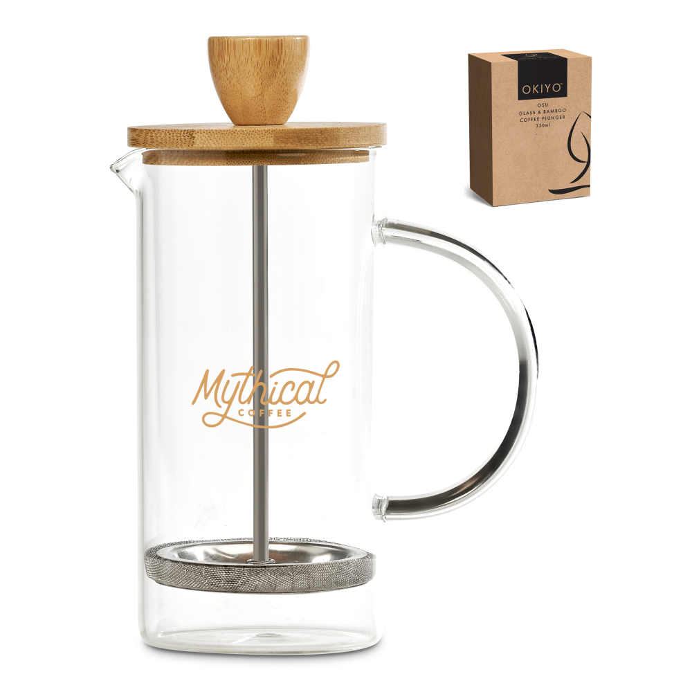 Okiyo Osu Glass & Bamboo Brandable Coffee Plunger in Natural