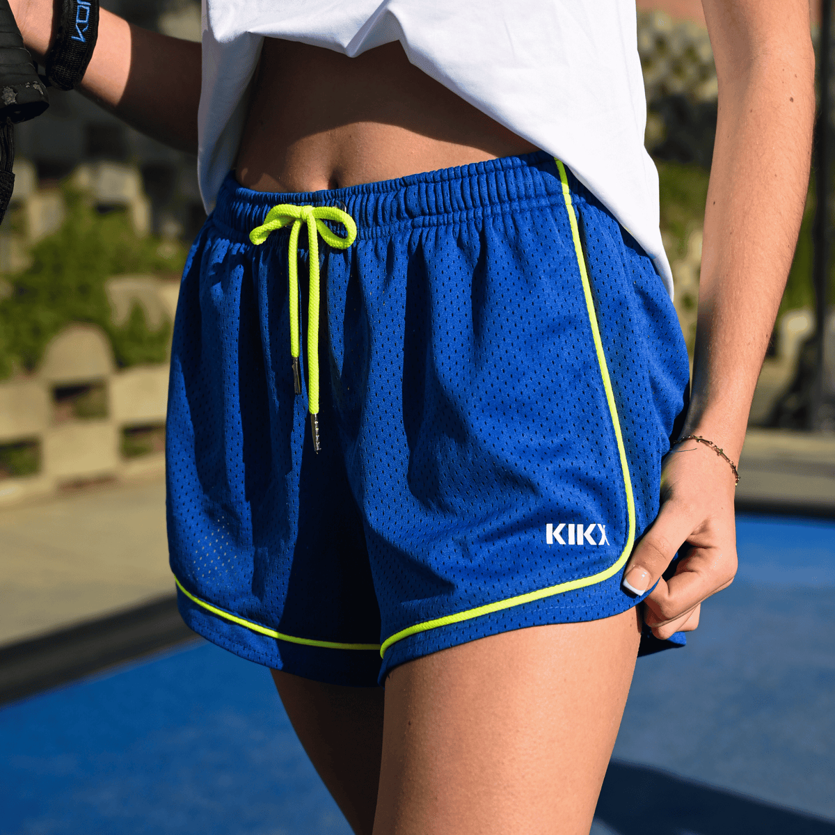 Kikx VENTRAFLOW Shorts in Royal BMX Outer Mesh with Neon Yellow Piping and Inner