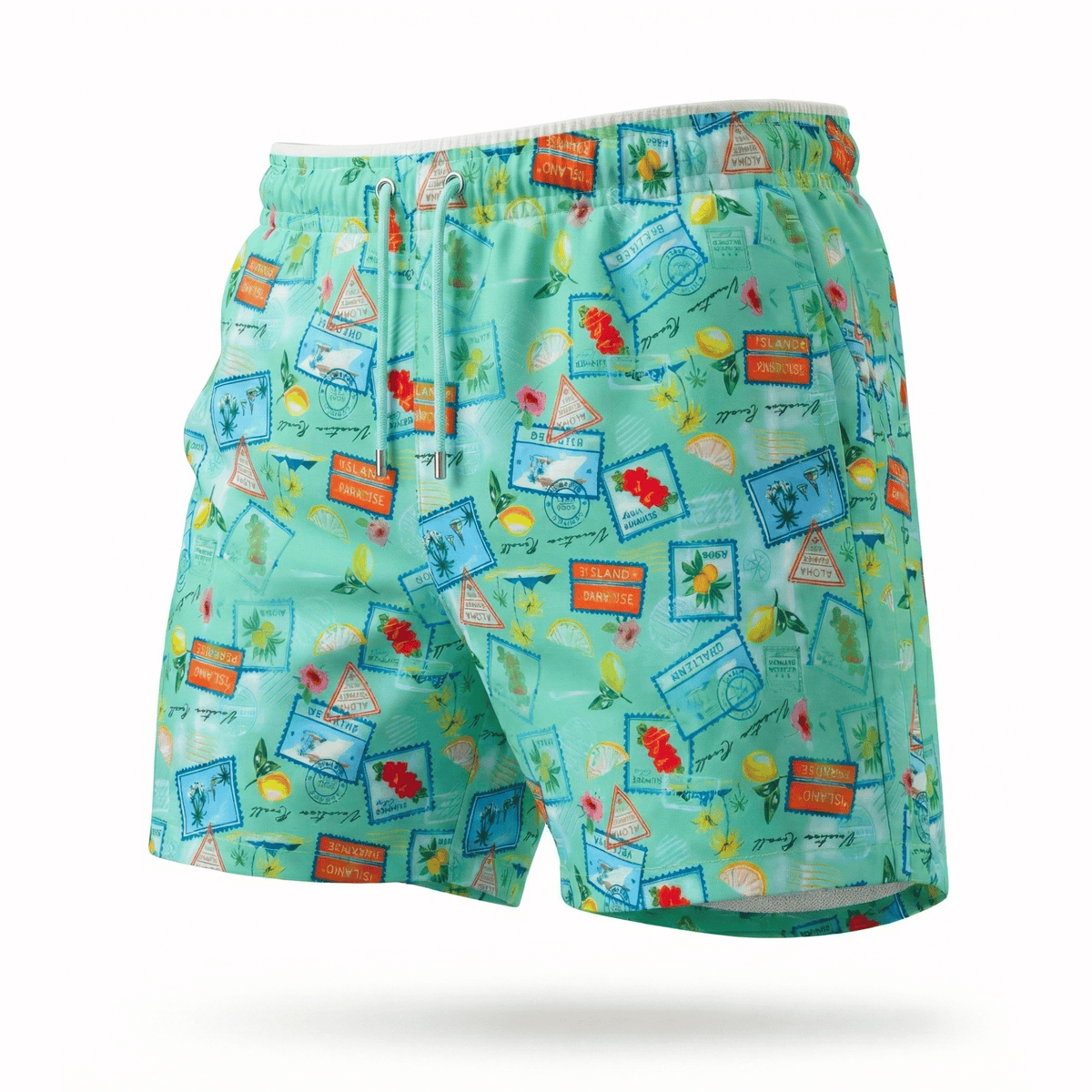 Kikx Aquamarine Summer Snap Board Shorts with White Mesh Mid Thigh Inner