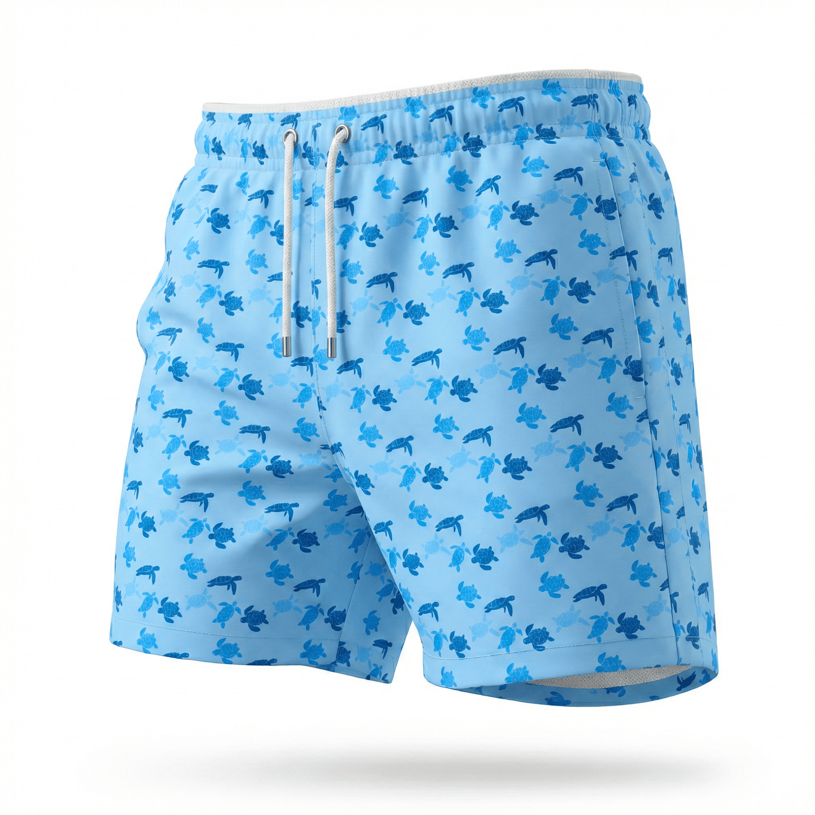 Kikx Light Blue Sea Drift Board Shorts with White Mesh Mid Thigh Inner