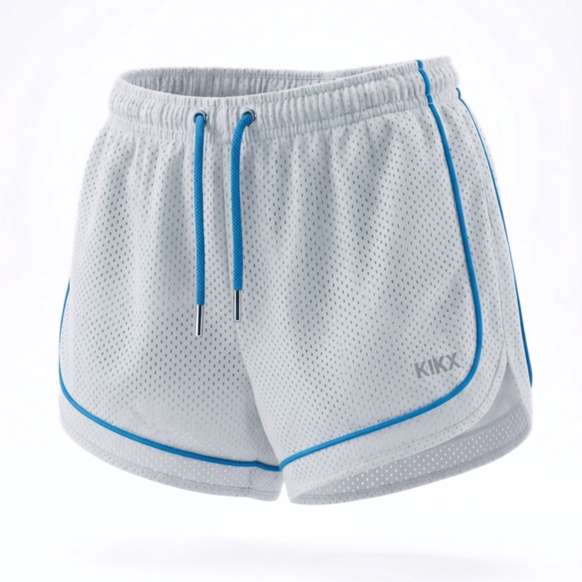Kikx VENTRAFLOW Shorts in White BMX Outer Mesh with Turquoise Blue Piping and Turquoise Blue Inner