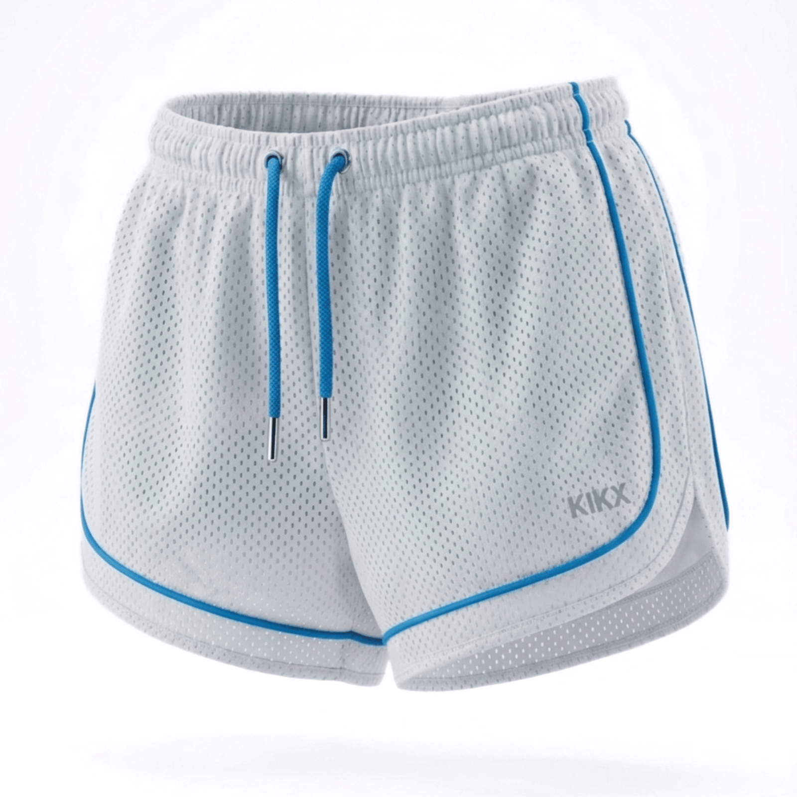 Kikx VENTRAFLOW Shorts in White BMX Outer Mesh with Turquoise Blue Piping and Turquoise Blue Inner