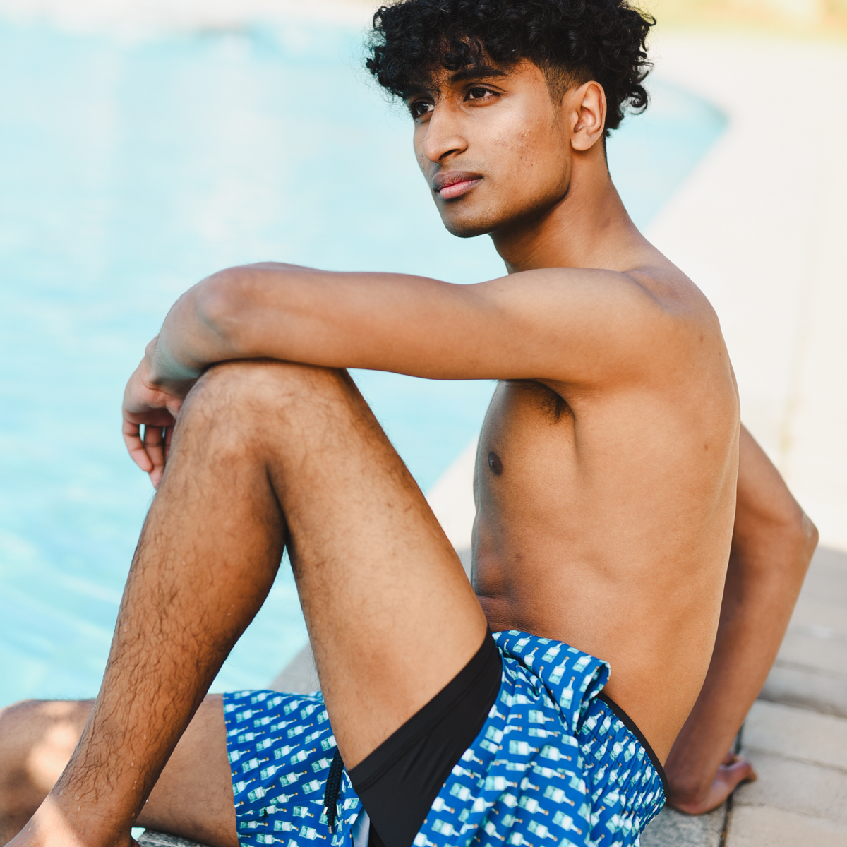 Kikx Navy Agave Azul Board Shorts with Black Mesh Mid Thigh Inner
