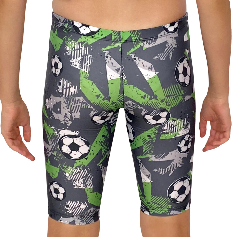 Kikx Extra Life Jammer Swimsuit in Grunge Football Design on Dark Grey