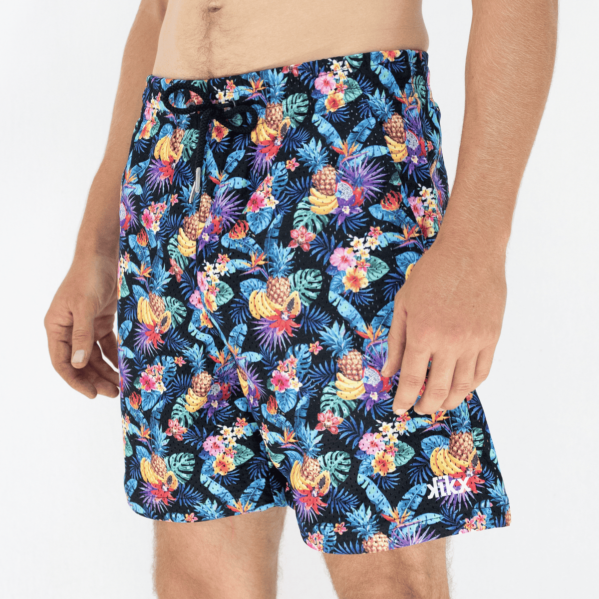 Kikx Basketball Shorts Double Layer Tropical Haze Print with Sky Blue Inner