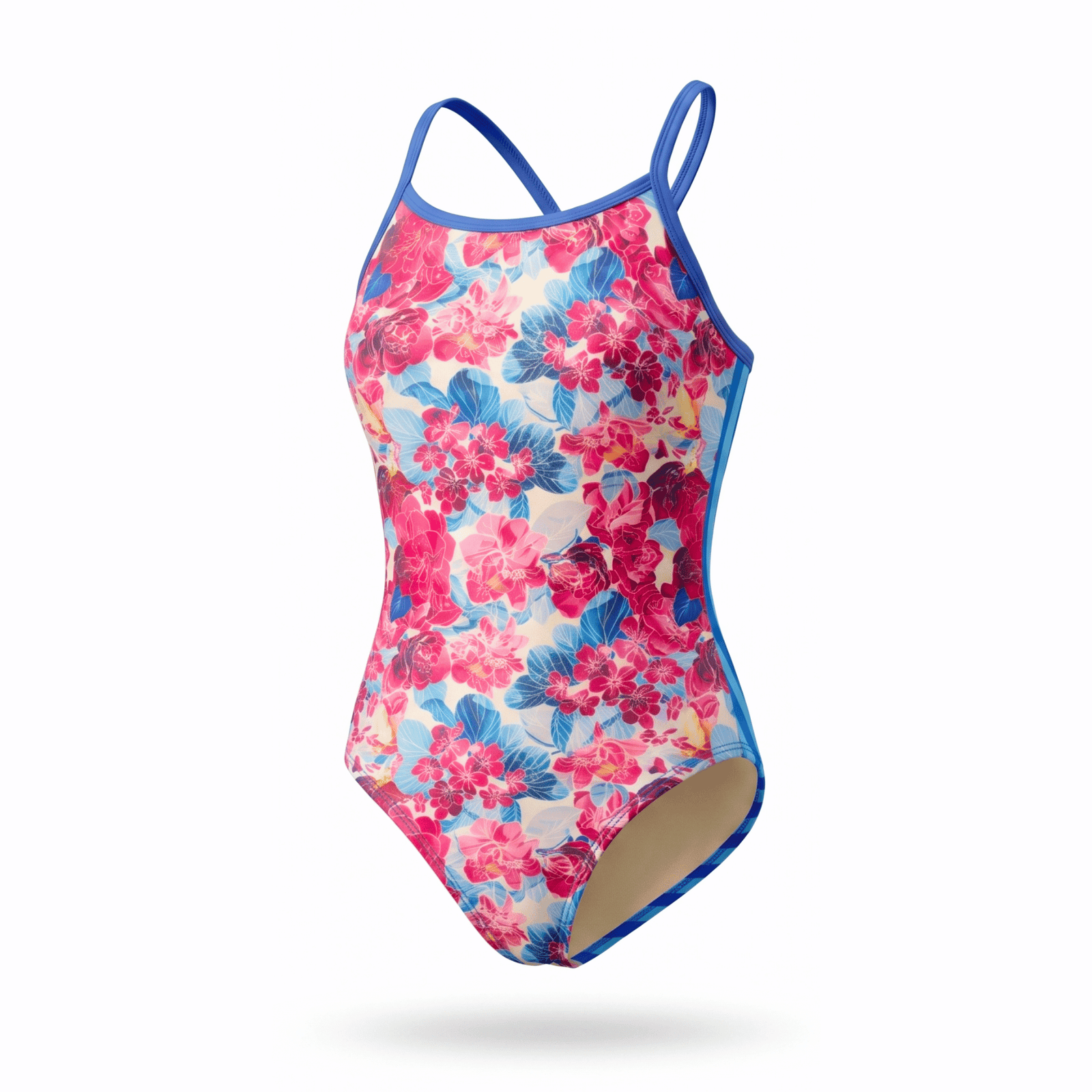 Kikx Extra Life Thin Strap Swimsuit in La Med Print with Blue Striped Back with Blue Straps