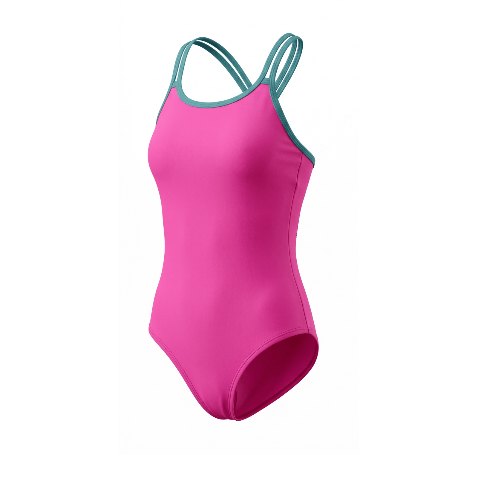 Kikx Extra Life Double Thin Strap Swimsuit in Neon Pink with Teal Green Double Straps