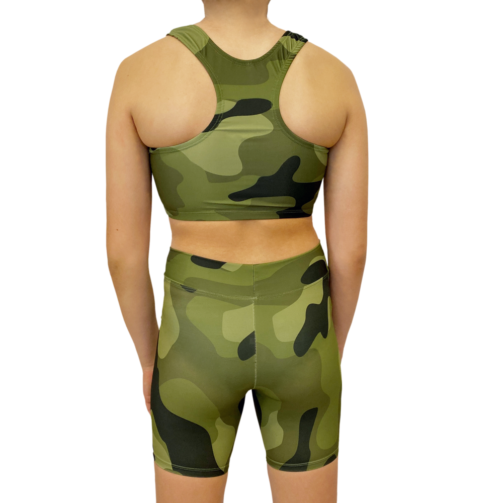 Kikx Kayla Style Sleeveless Crop Top with Racer Back in Khaki Large Military Camo Supa Matt