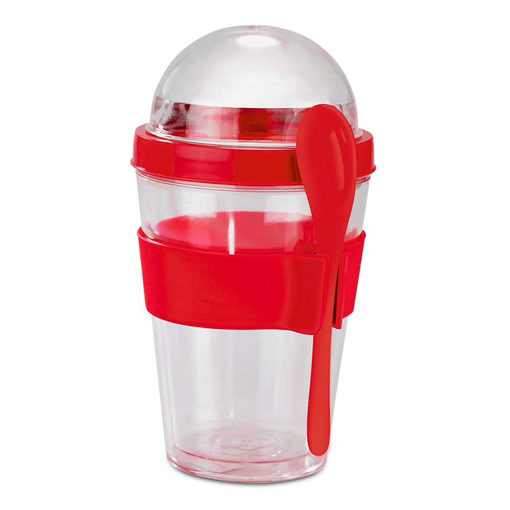 Yo-On-The-Go Brandable Breakfast Cup in Clear and Red
