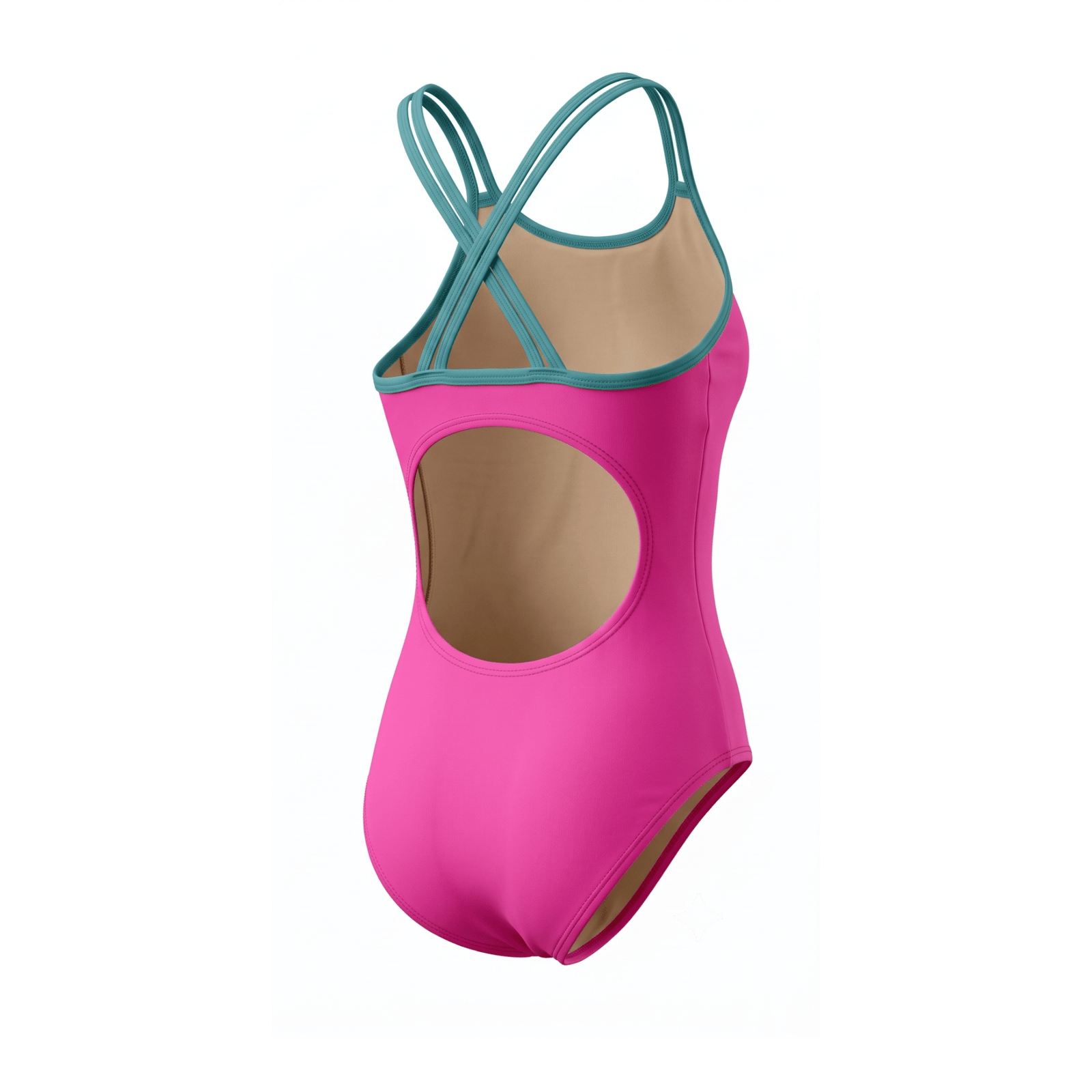 Kikx Extra Life Double Thin Strap Swimsuit in Neon Pink with Teal Green Double Straps