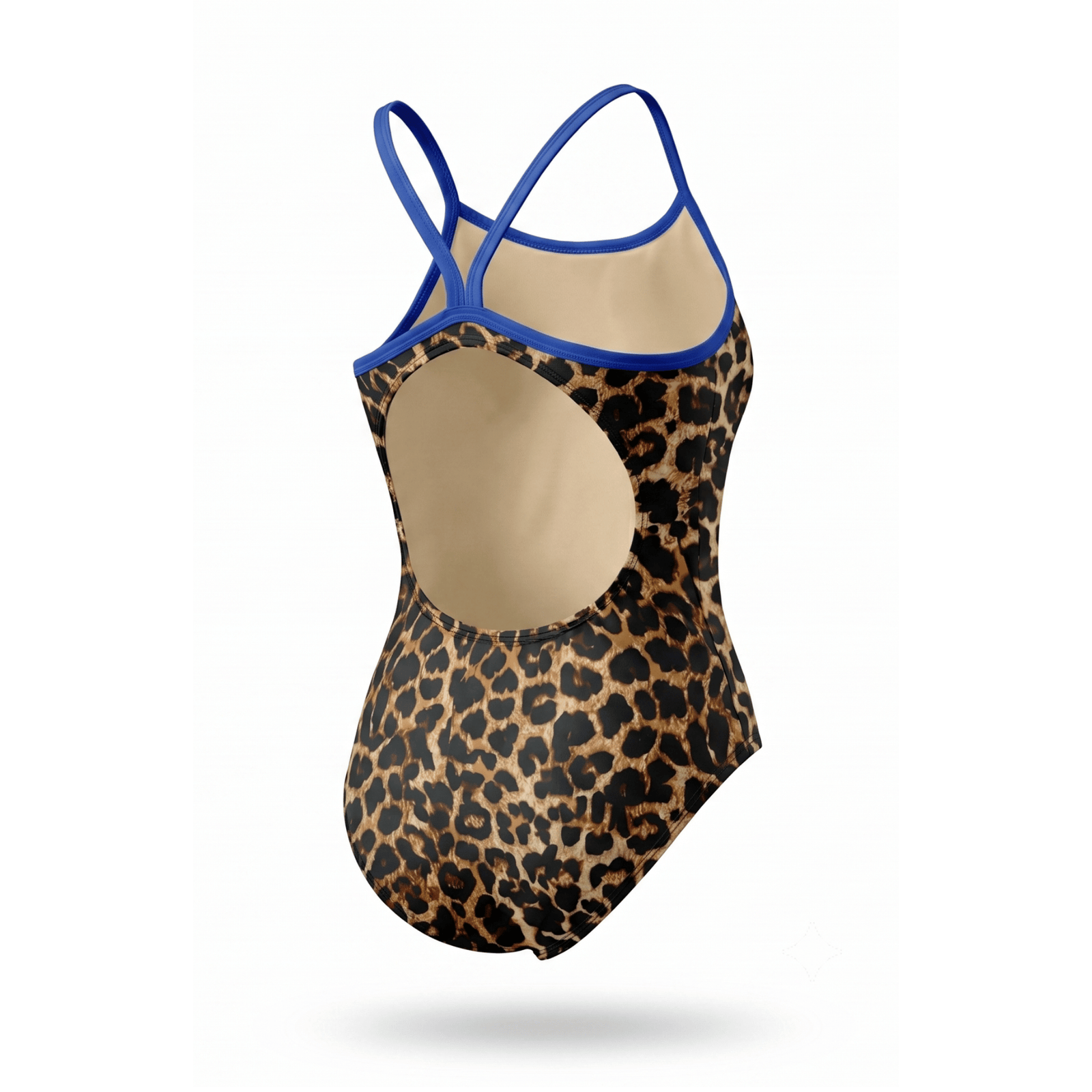 Kikx Extra Life Thin Strap Swimsuit in Fierce Rosettes Leopard Print with Royal Straps
