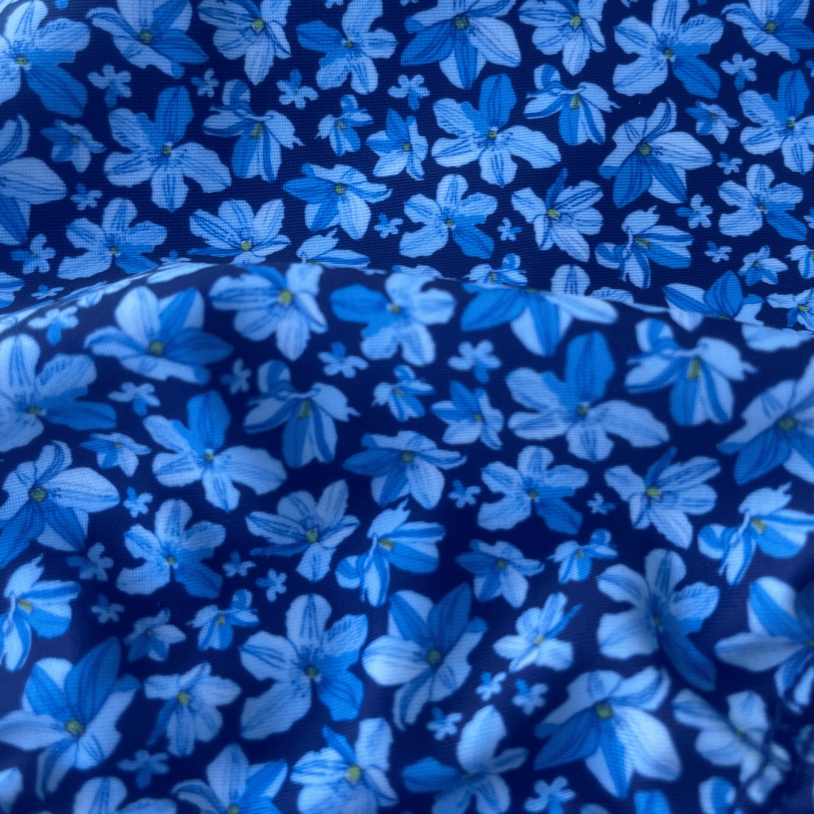 Kikx Extra Life Thin Strap Swimsuit in a Dark Blue Midnight Bloom Print with Neon Yellow Straps