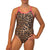 Kikx Extra Life Thin Strap Swimsuit in Fierce Rosettes Leopard Print with Neon Pink Straps