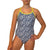 Kikx Extra Life Thin Strap Swimsuit in Ditzy Blooms in White on Dark Navy with Neon Yellow Straps