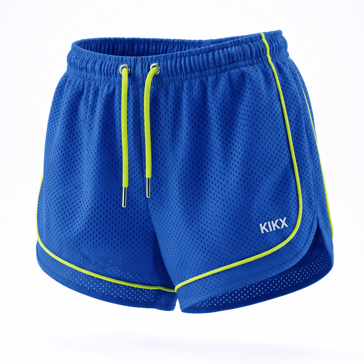 Kikx VENTRAFLOW Shorts in Royal BMX Outer Mesh with Neon Yellow Piping and Inner