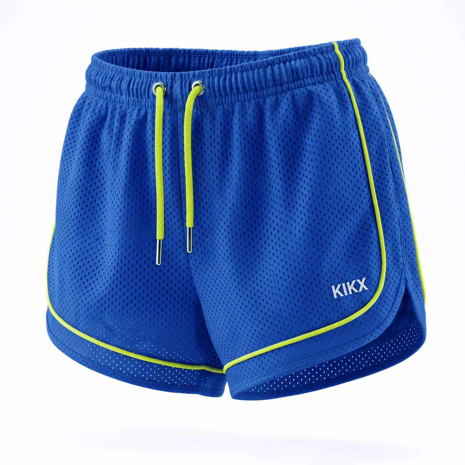 Kikx VENTRAFLOW Shorts in Royal BMX Outer Mesh with Neon Yellow Piping and Inner