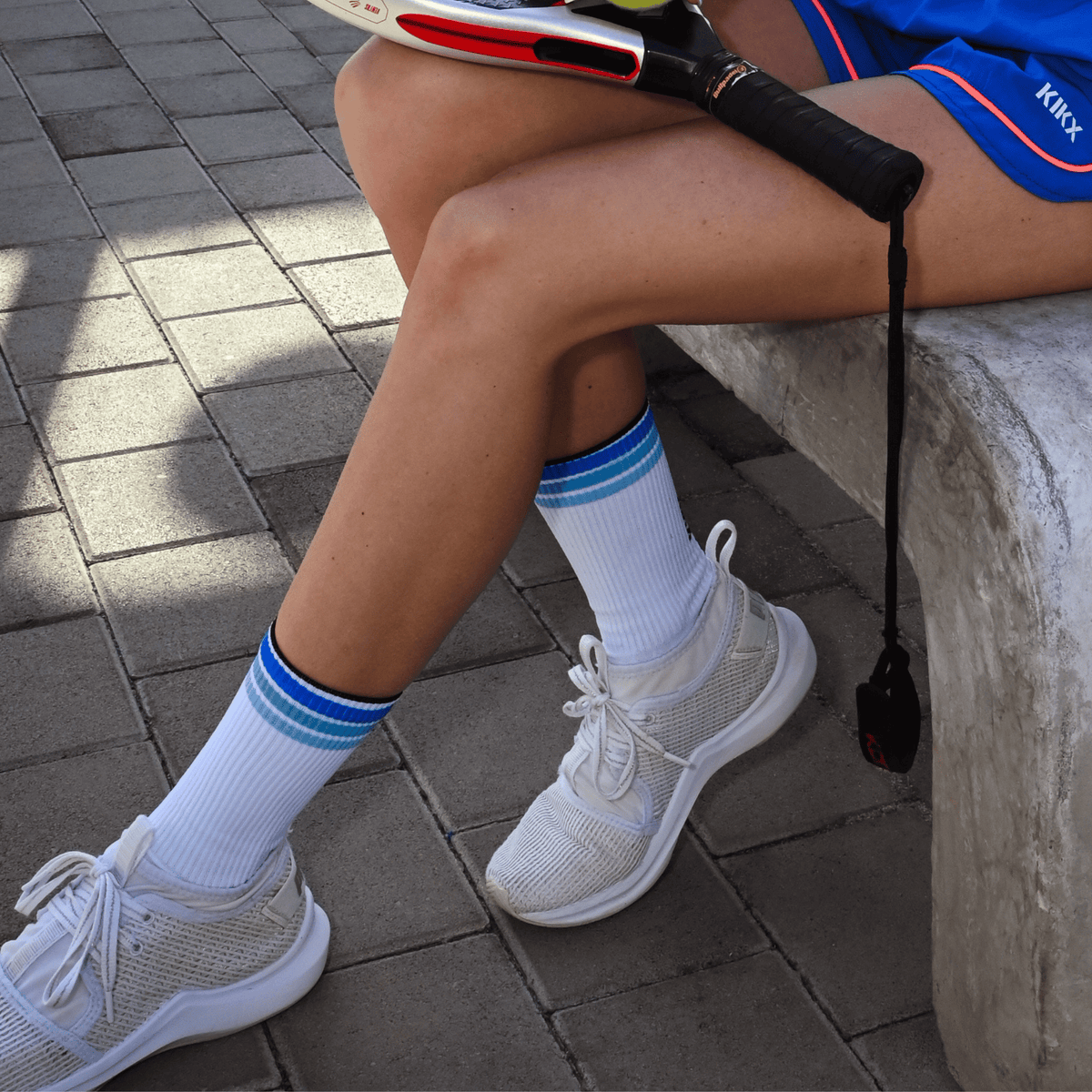 Kikx Ribbed Crew Socks with Blue Stripes