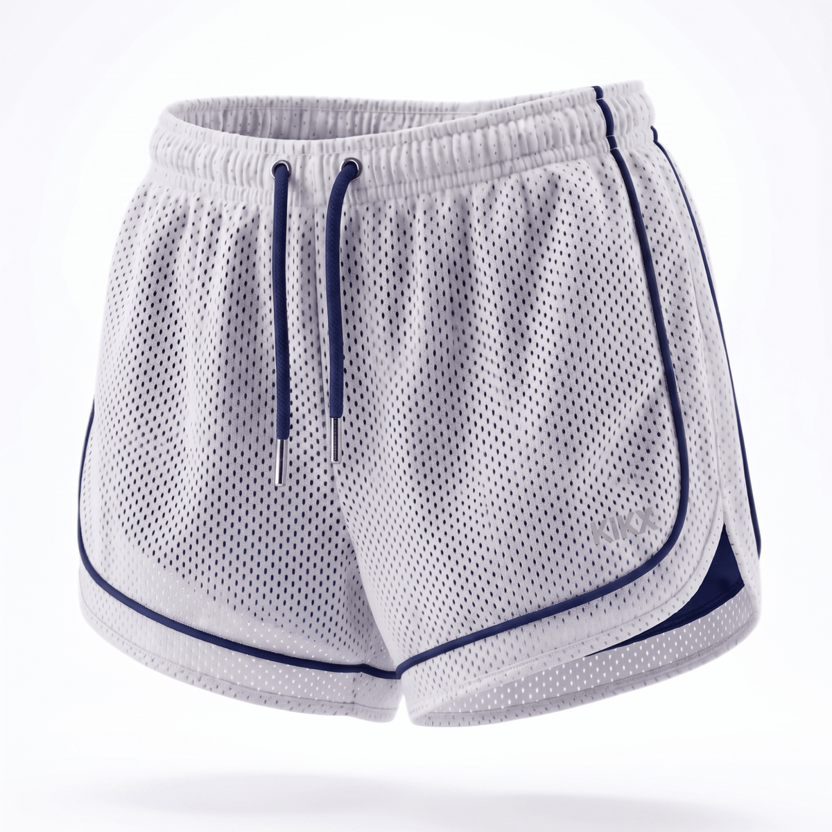 Kikx VENTRAFLOW Shorts in White BMX Outer Mesh with Navy Piping and Navy Inner