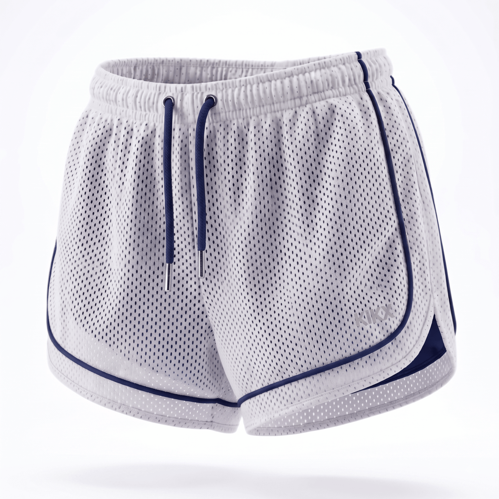 Kikx VENTRAFLOW Shorts in White BMX Outer Mesh with Navy Piping and Navy Inner