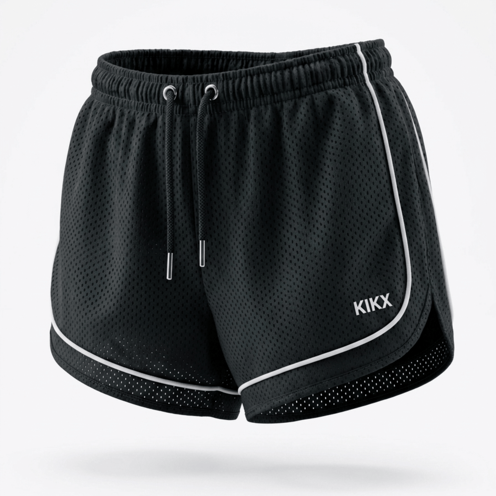 Kikx VENTRAFLOW Shorts in Black BMX Outer Mesh with White Piping and Black Inner
