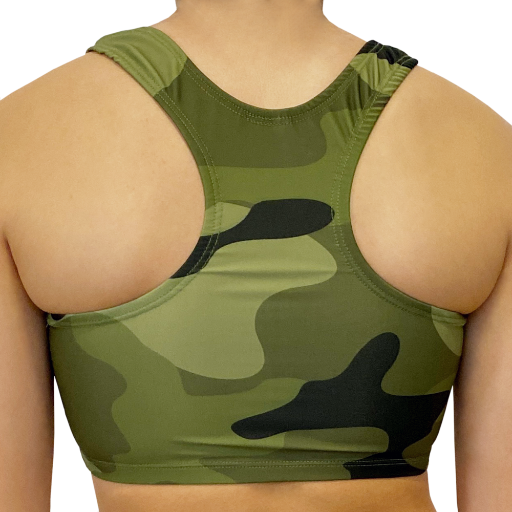 Kikx Kayla Style Sleeveless Crop Top with Racer Back in Khaki Large Military Camo Supa Matt