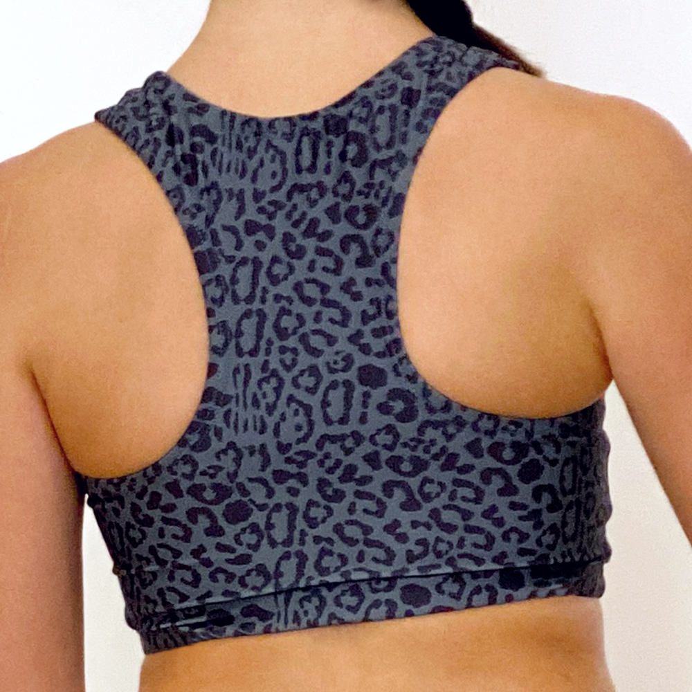 Kikx Crop Top with Racer Back in Leopard Print on Dark Grey