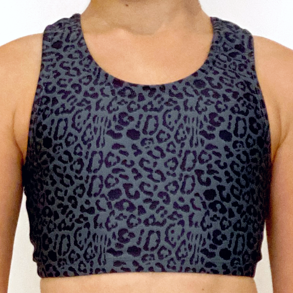 Kikx Crop Top with Racer Back in Leopard Print on Dark Grey