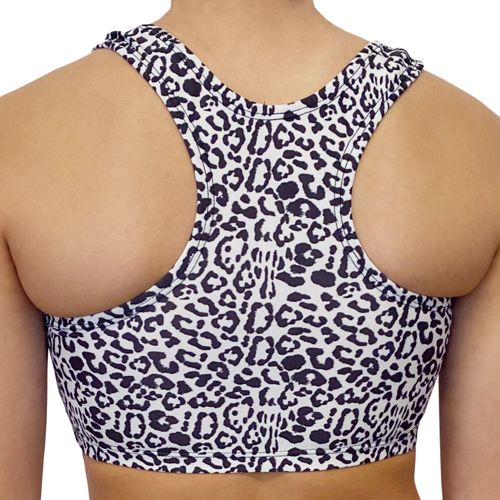 Kikx Kayla Style Sleeveless Crop Top with Racer Back in Leopard Print on White Supa Matt