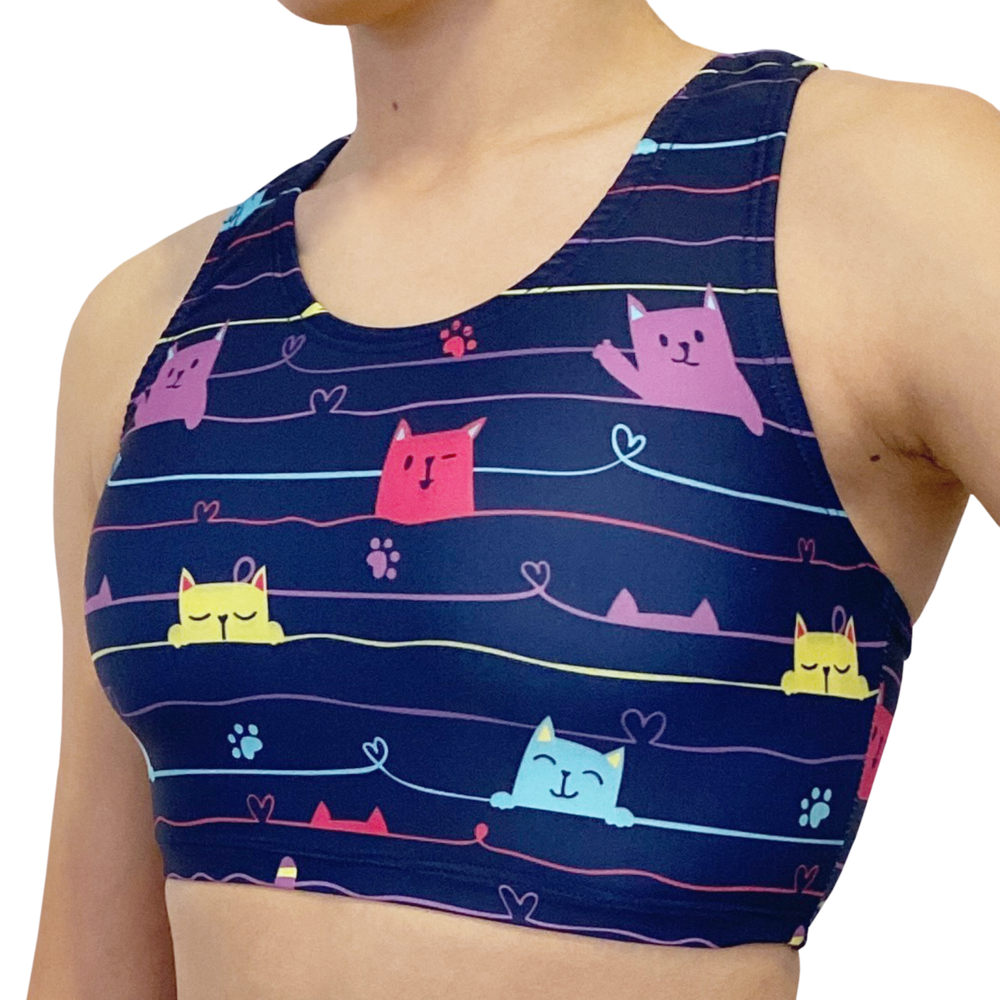 Kikx Kayla Style Sleeveless Crop Top with Racer Back in Navy with Sleepy Cats Supa Matt