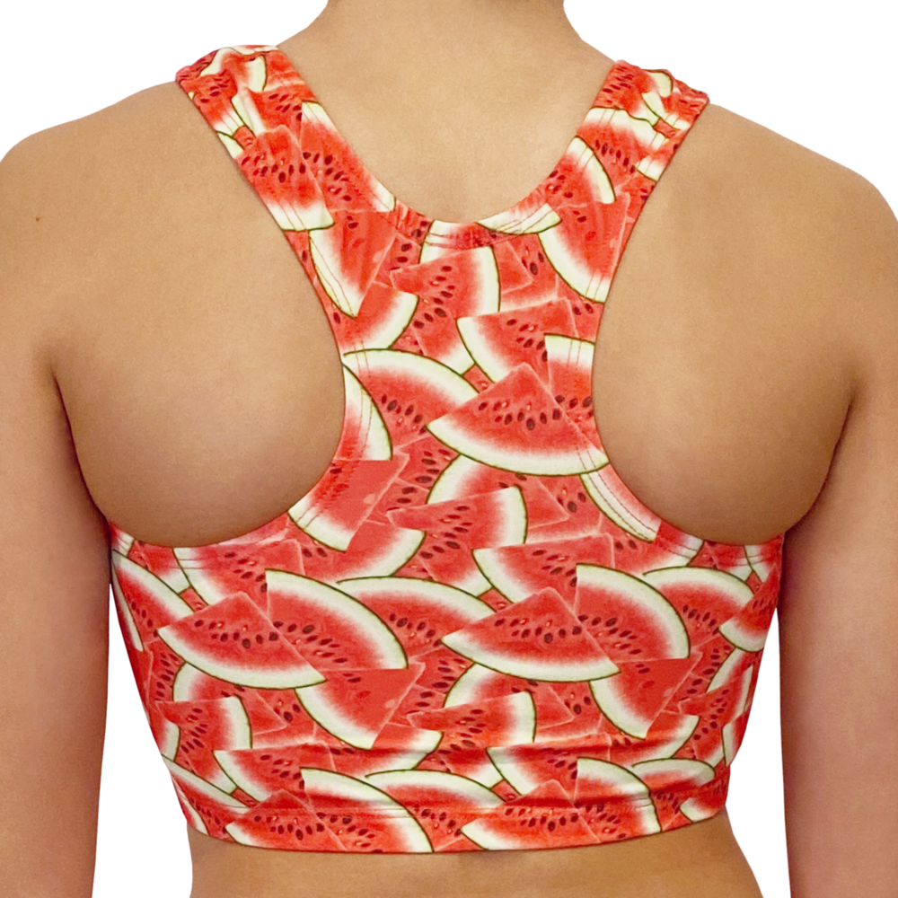 Kikx Kayla Style Sleeveless Crop Top with Racer Back in Overlapping Watermelon Slices Supa Matt