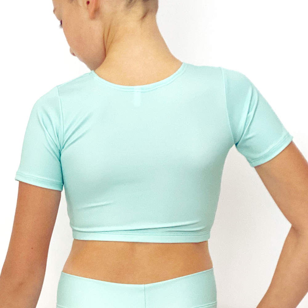 Kikx Crop Top with Short Sleeves in Plain Pastel Green