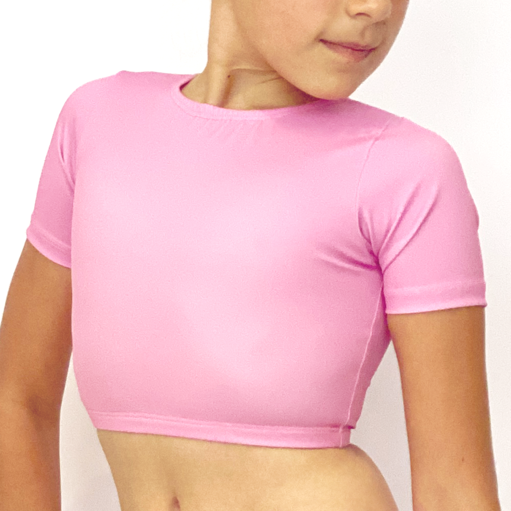 Kikx Crop Top with Short Sleeves in Plain Pastel Pink