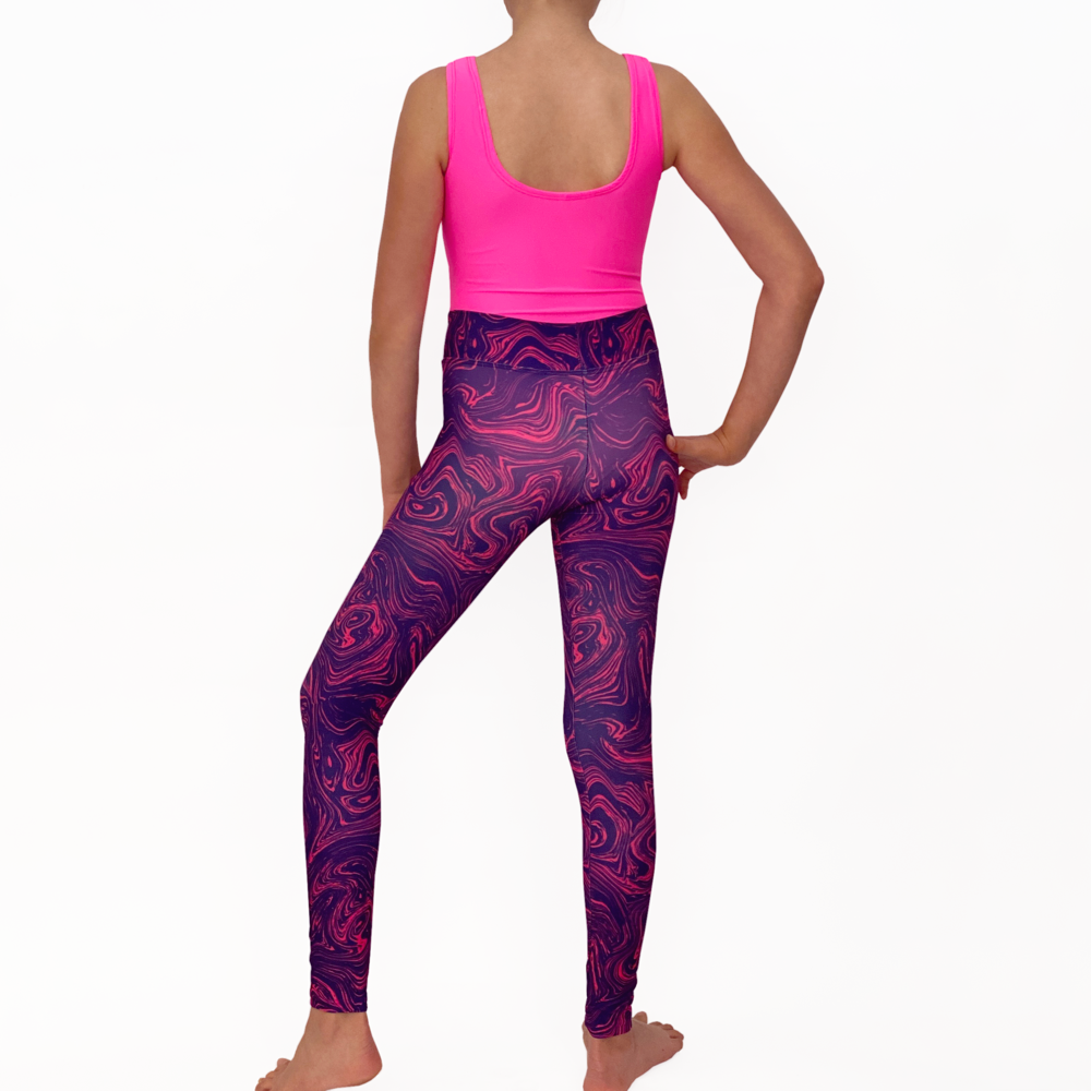 Kikx Full Length Leggings with High Waist in Marbled Navy and Pink