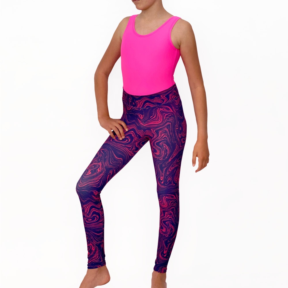 Kikx Full Length Leggings with High Waist in Marbled Navy and Pink