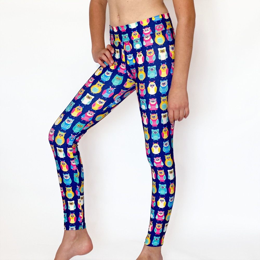 Kikx Full Length Leggings with High Waist in Navy with Night Owls