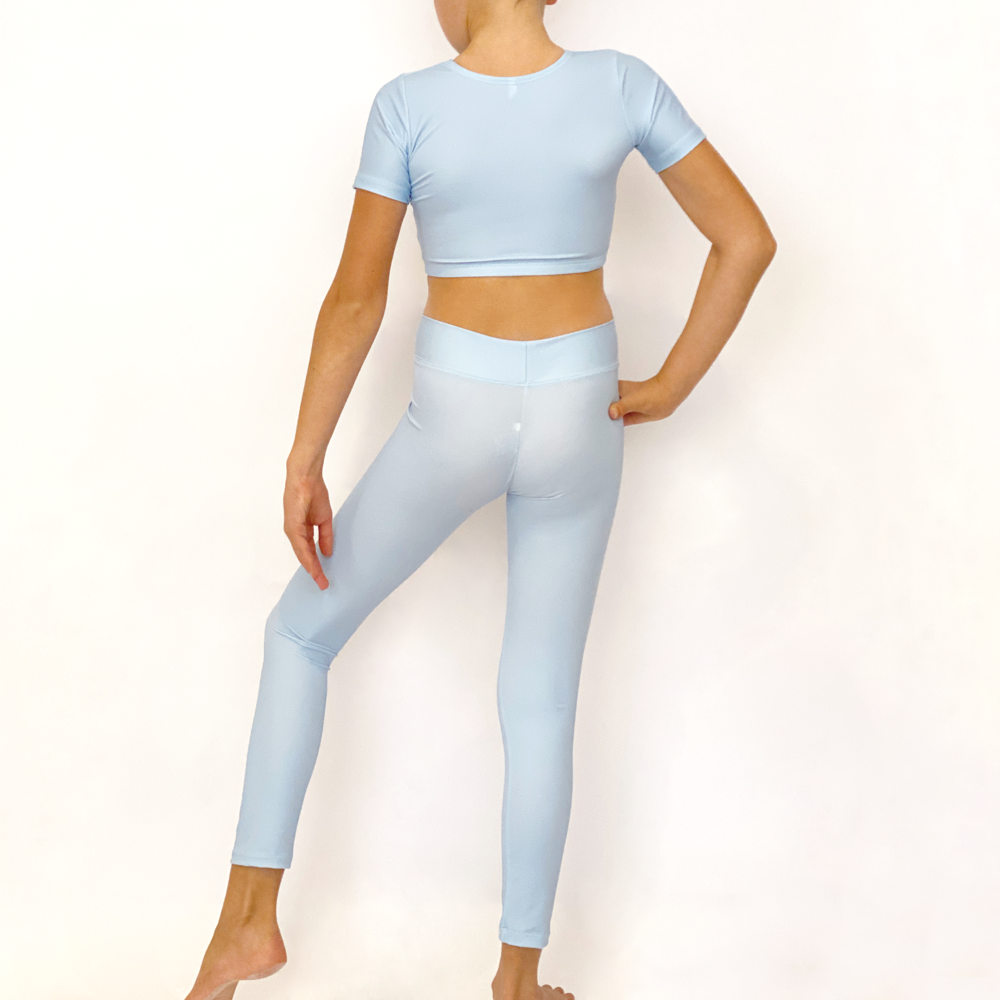 Kikx Full Length Leggings with High Waist in Plain Pastel Blue
