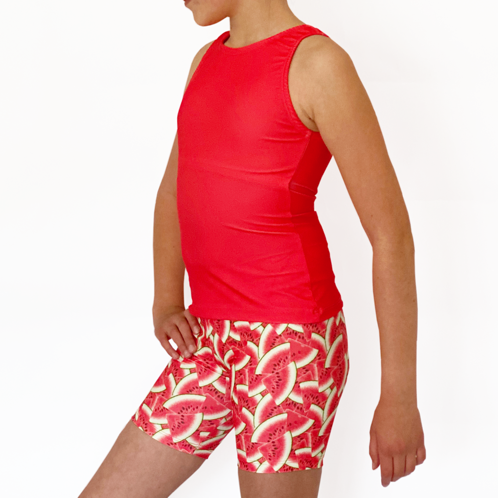 Kikx Zama Style Cut in Sleeve Full Length Top in Plain Watermelon Red