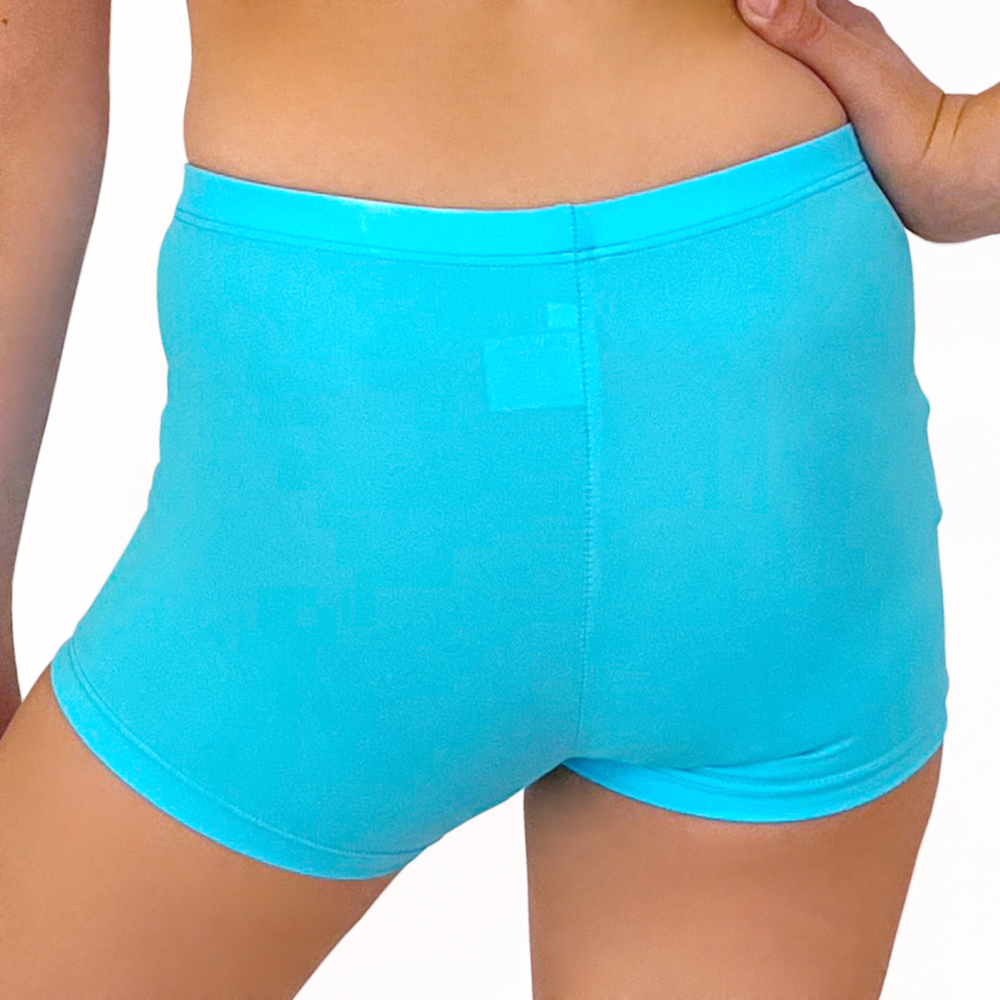 Kikx Hot Pants with Elastic Waist in Plain Hawaii Blue Matt Lycra