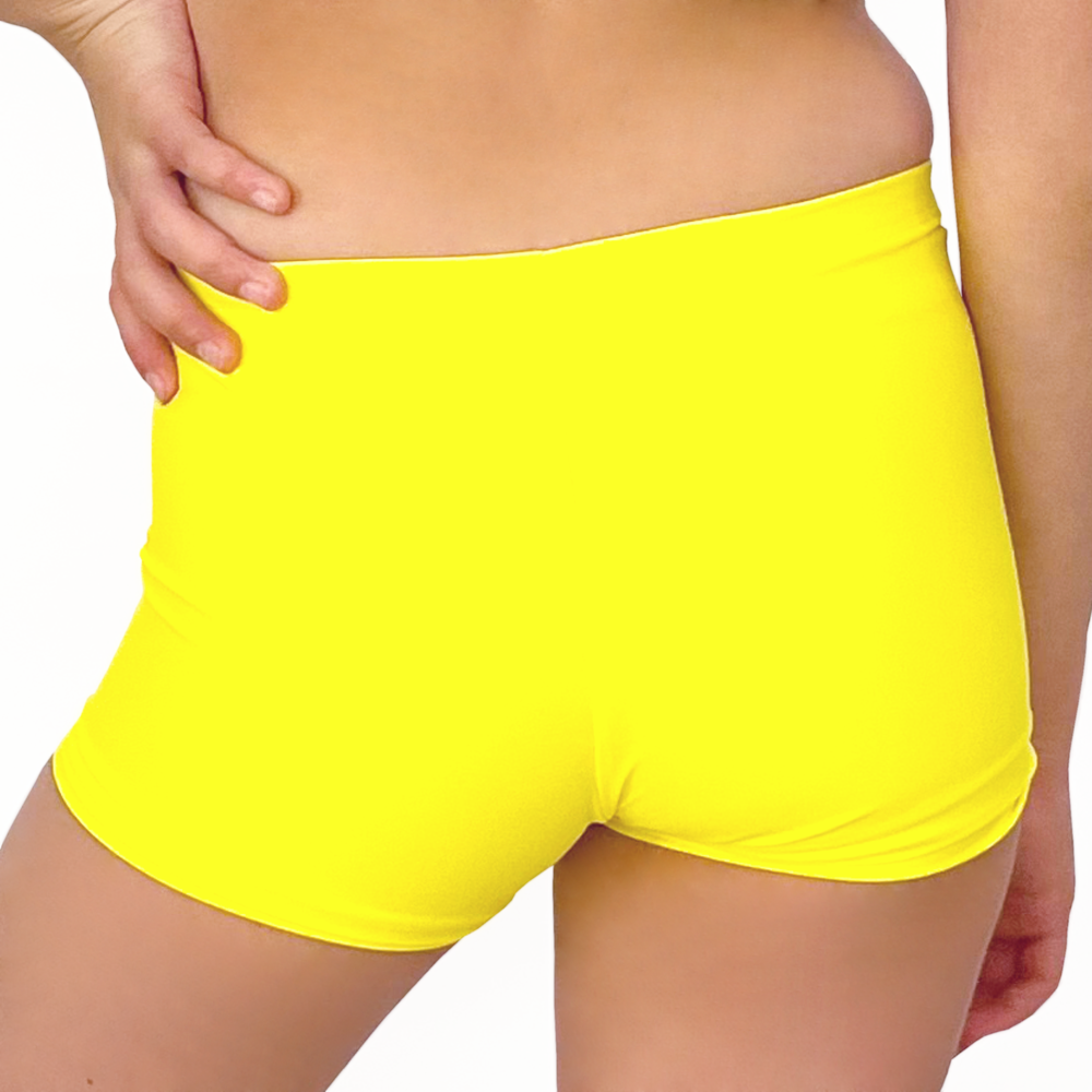 Kikx Hot Pants with Elastic Waist in Plain Lemon Yellow Matt Lycra