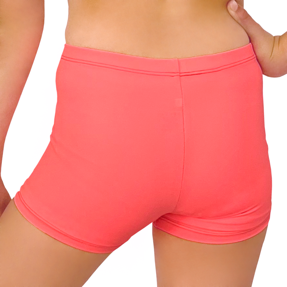 Kikx Hot Pants with Elastic Waist in Plain Neon Coral Matt Lycra