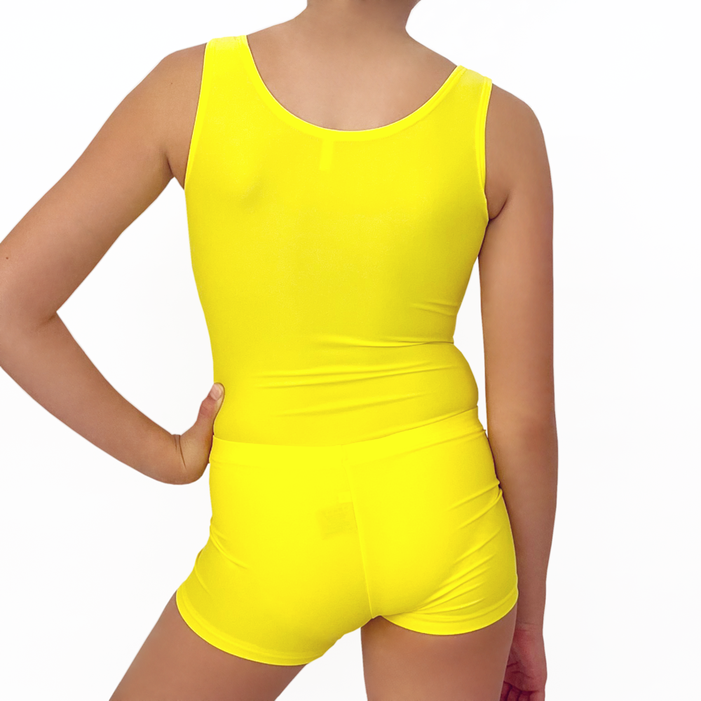 Kikx Alexa Style Sleeveless Tank Leotard in Plain Lemon Yellow Matt Lycra