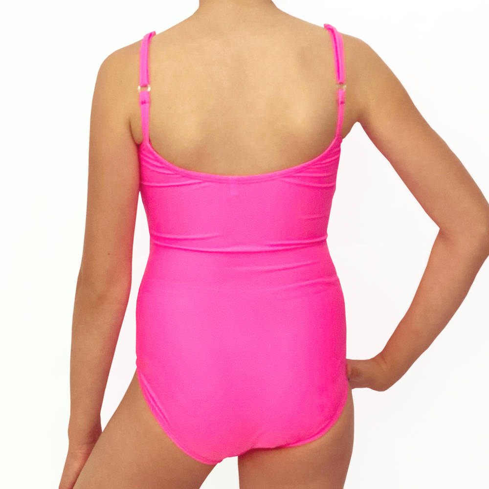 Kikx Franki Style Thin Strap Leotard in Plain Neon Pink