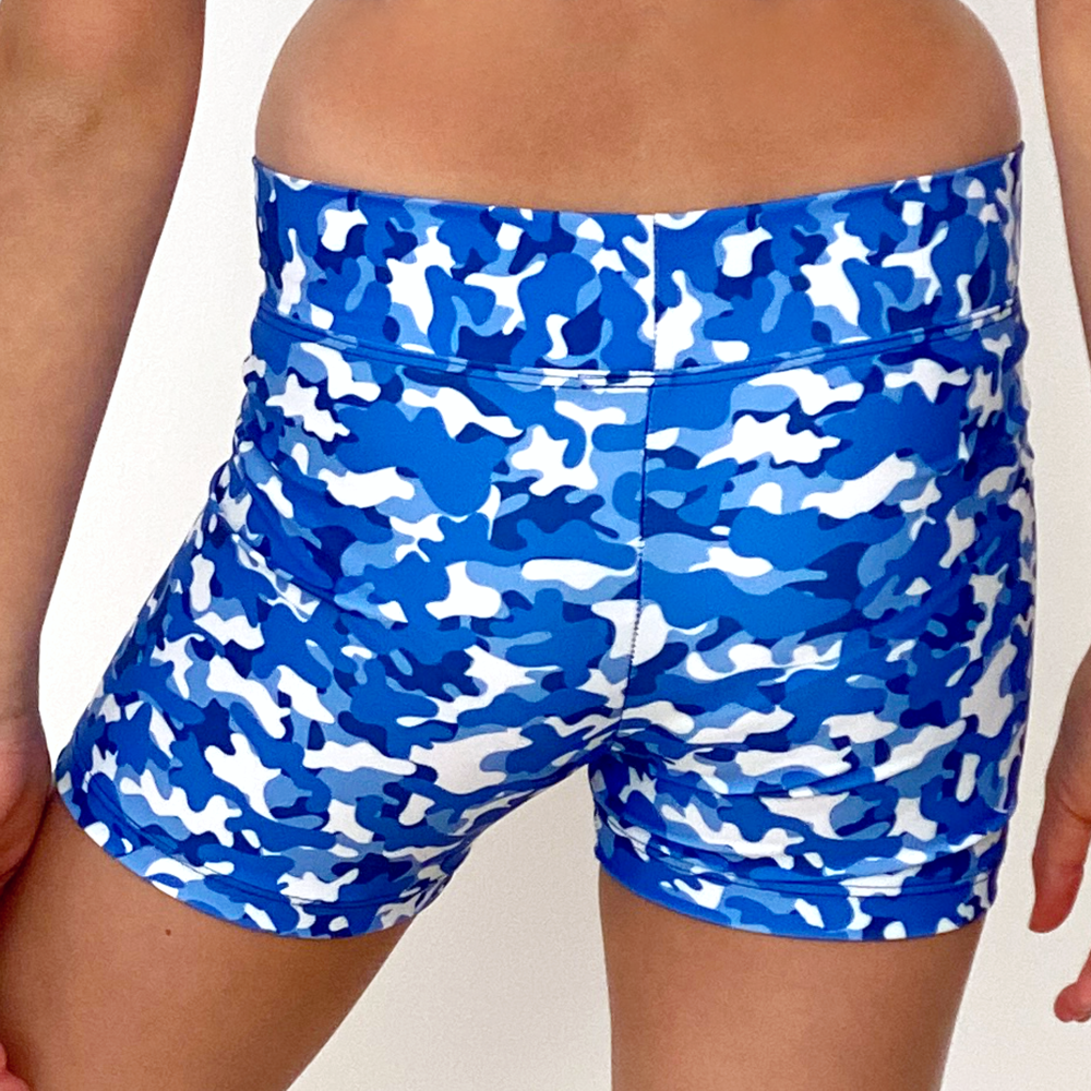 Kikx Mid Thigh Length Leggings with High Waist in Blue Army Camo