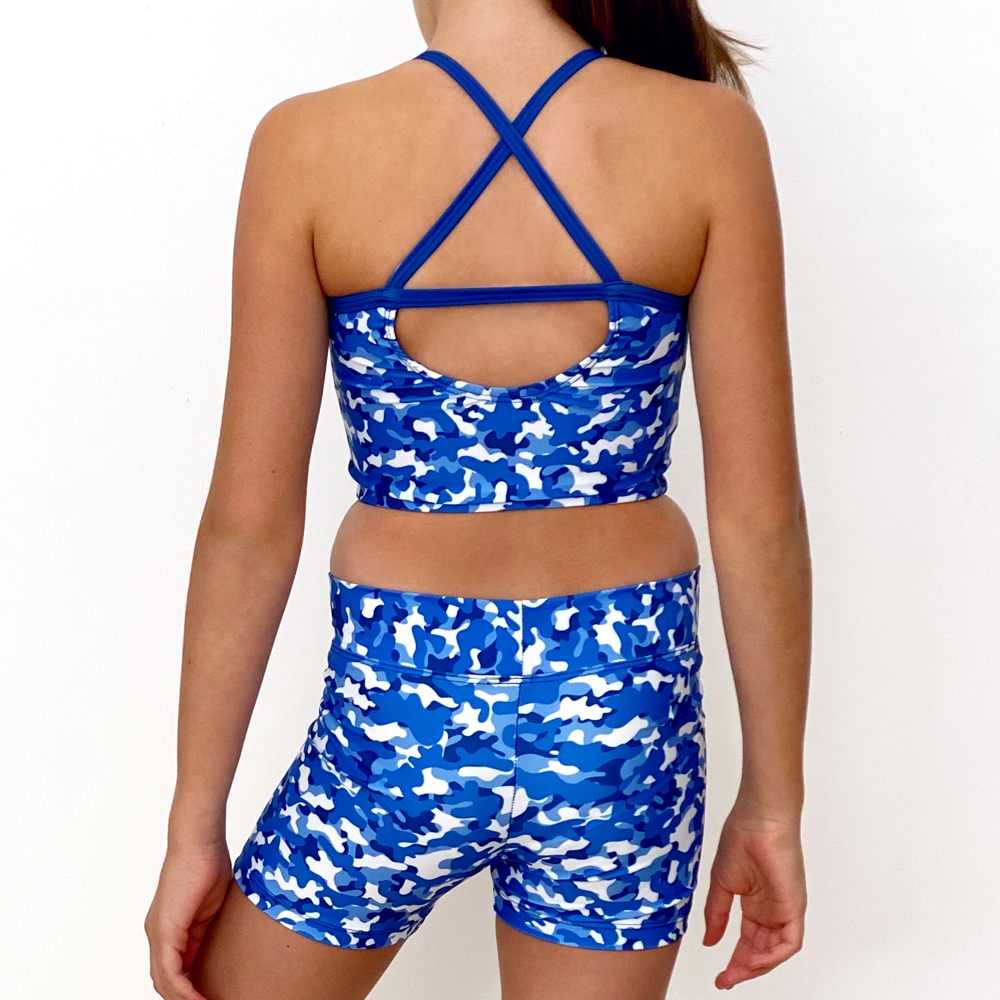 Kikx Mid Thigh Length Leggings with High Waist in Blue Army Camo