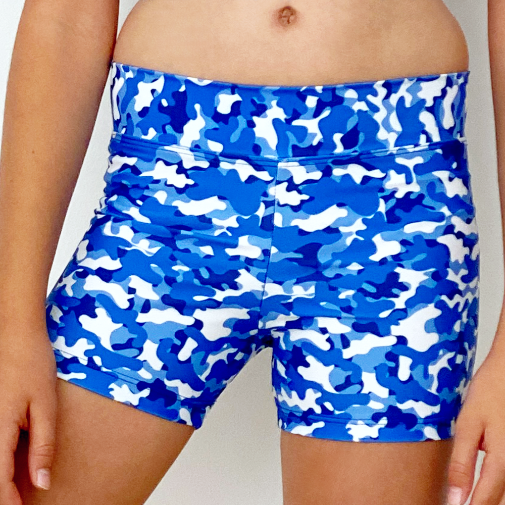 Kikx Mid Thigh Length Leggings with High Waist in Blue Army Camo