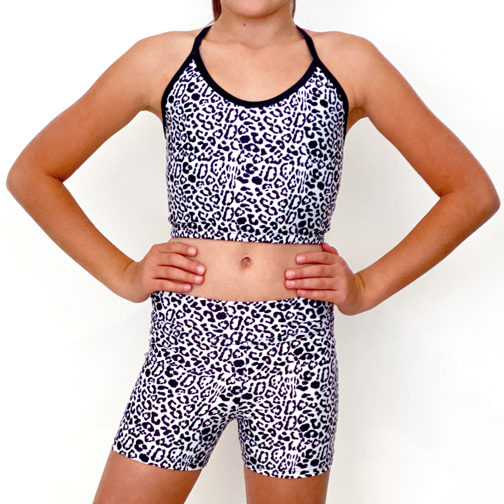 Kikx Mid Thigh Length Leggings with High Waist in Leopard Print on White