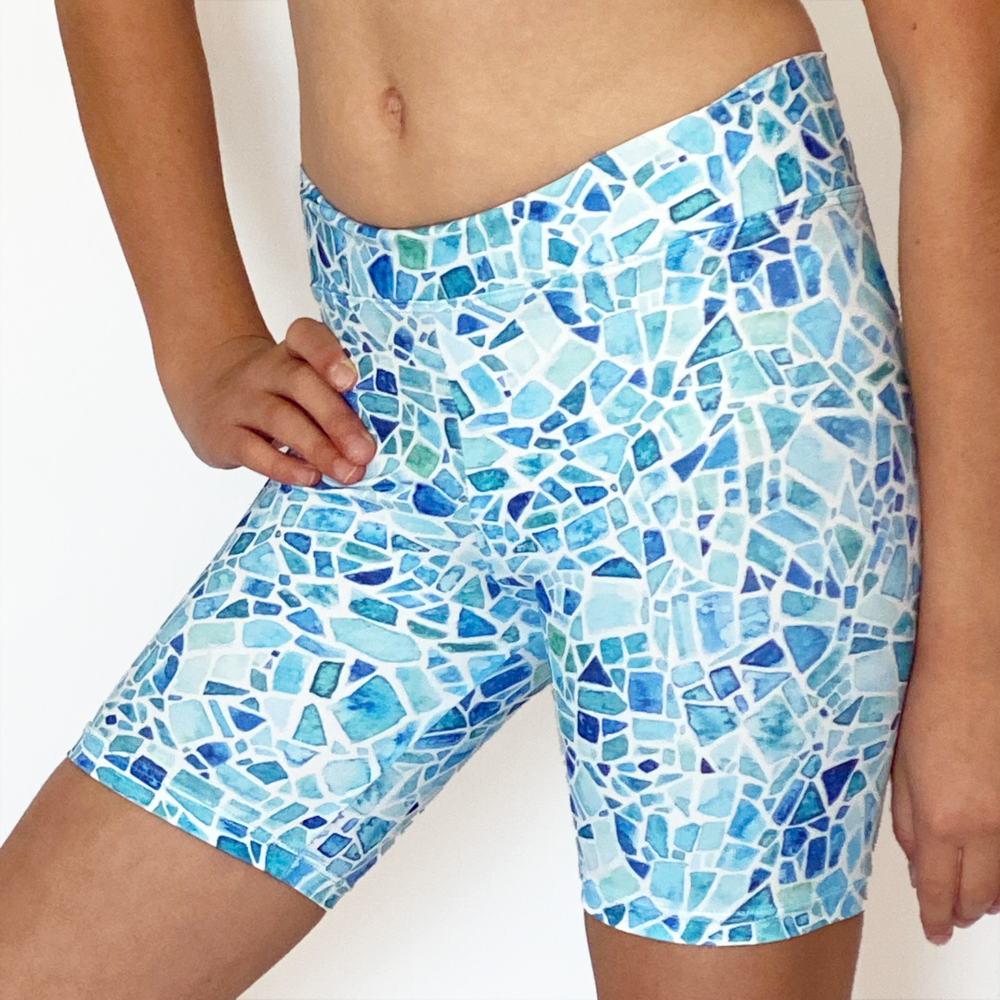 Kikx Mid Thigh Length Leggings with High Waist in Mosaic Mania on White