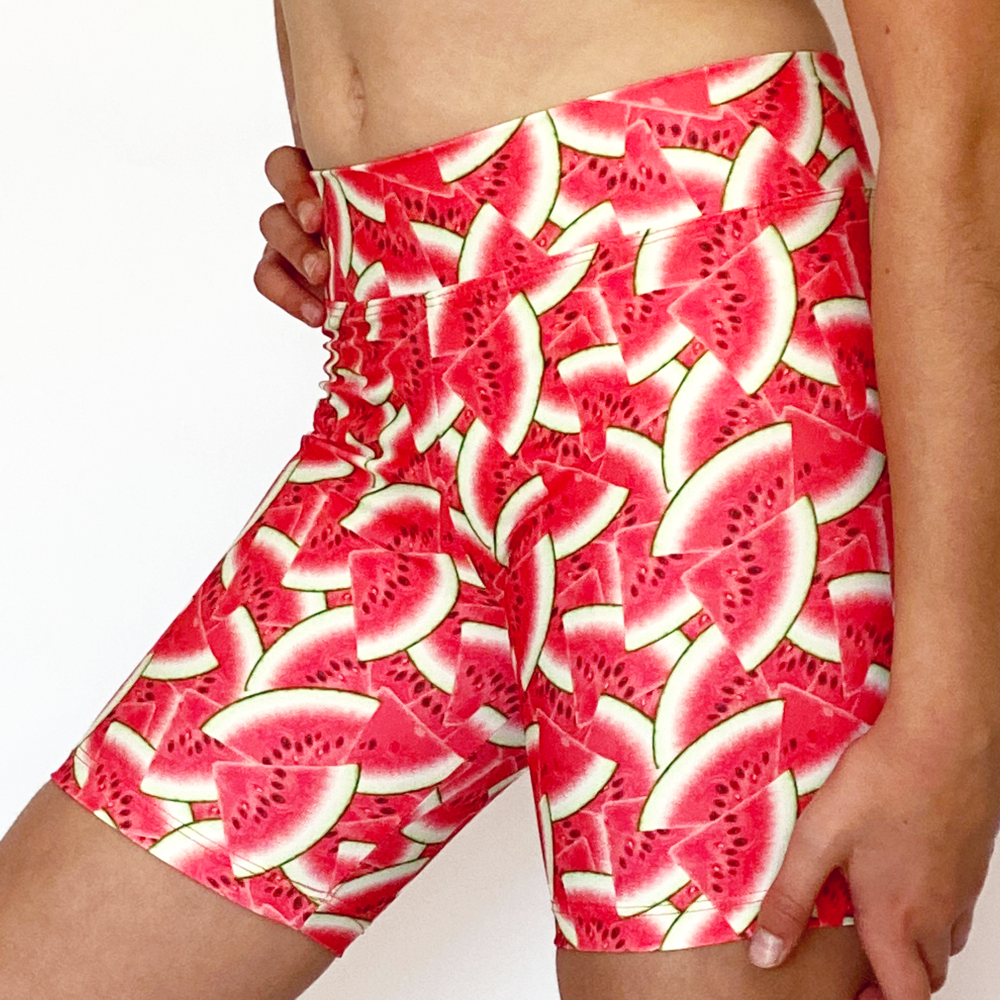 Kikx Mid Thigh Length Leggings with High Waist in Overlapping Watermelon Slices