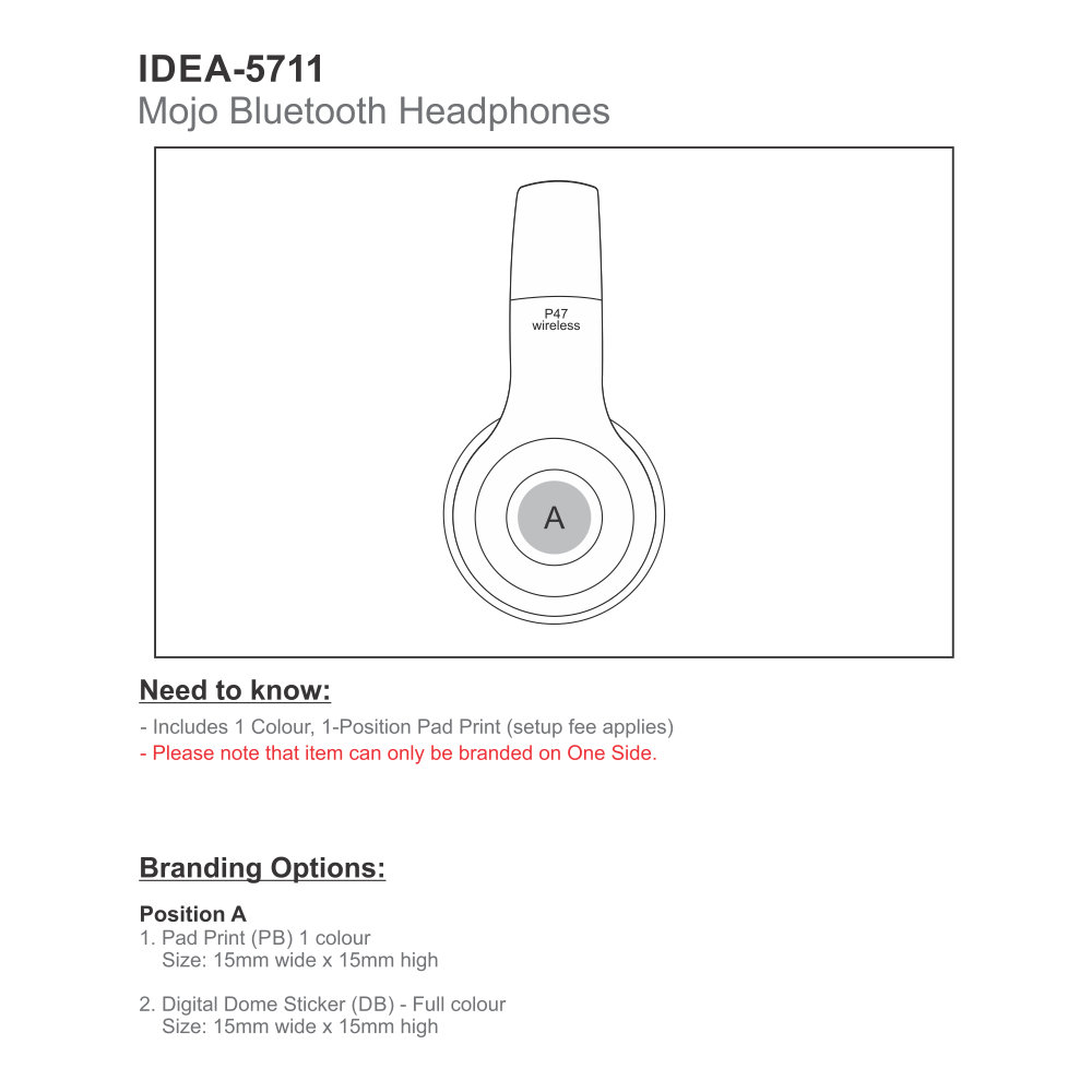 Mojo Foldable Brandable Bluetooth Headphones in Black