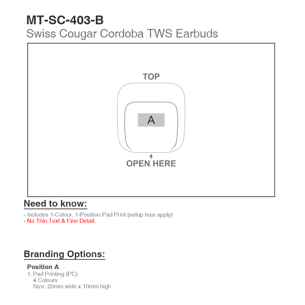 Swiss Cougar Cordoba Wireless Stereo Earbuds Brandable Bluetooth Headphones